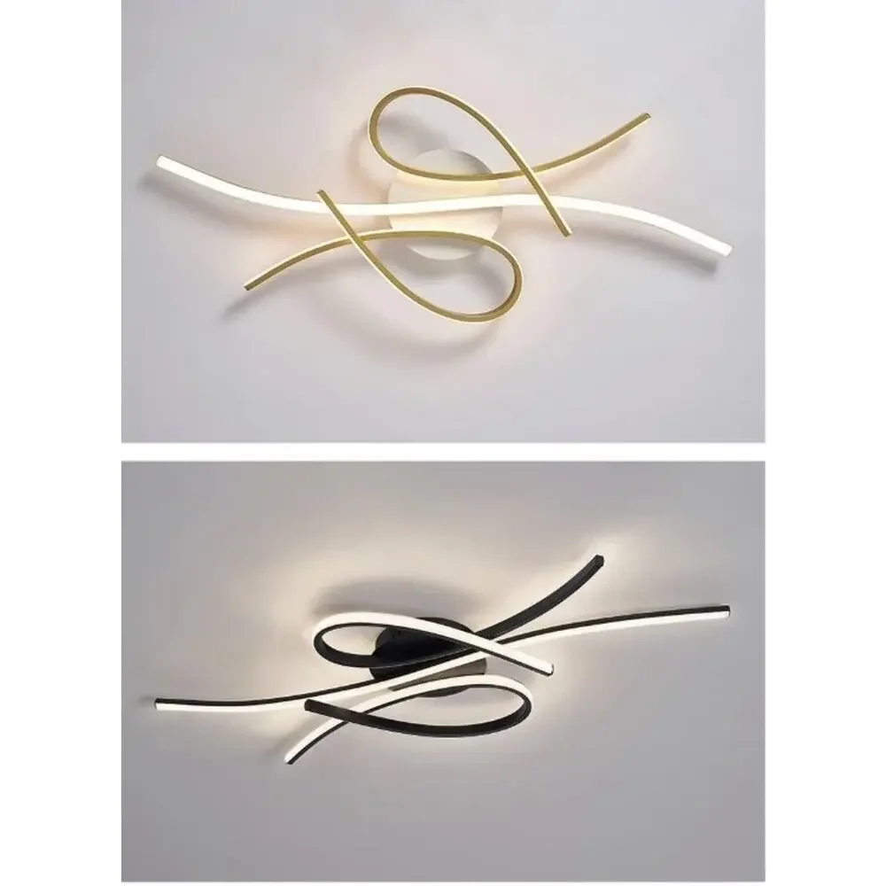 Minimalism Modern LED Ceiling Light – Gold Finish – Curved Design – Living Room